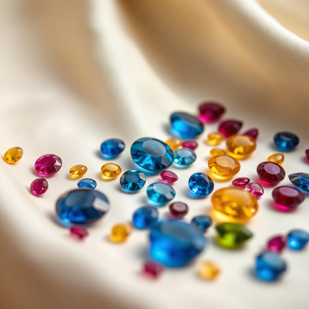 Loose gemstones on silk